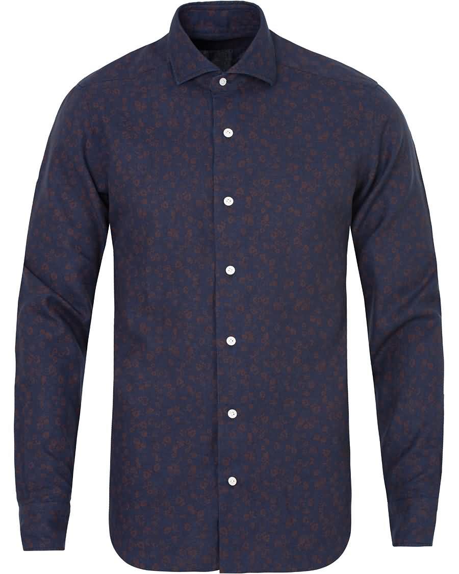 barba napoli dandylife flower slim fit shirt dark bluebrown Online Klær kiq7w